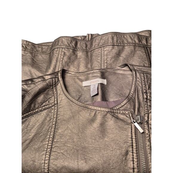 Chico's Metalic Gold/ Bronze Biker Jacket Sz 2 - Picture 5 of 7